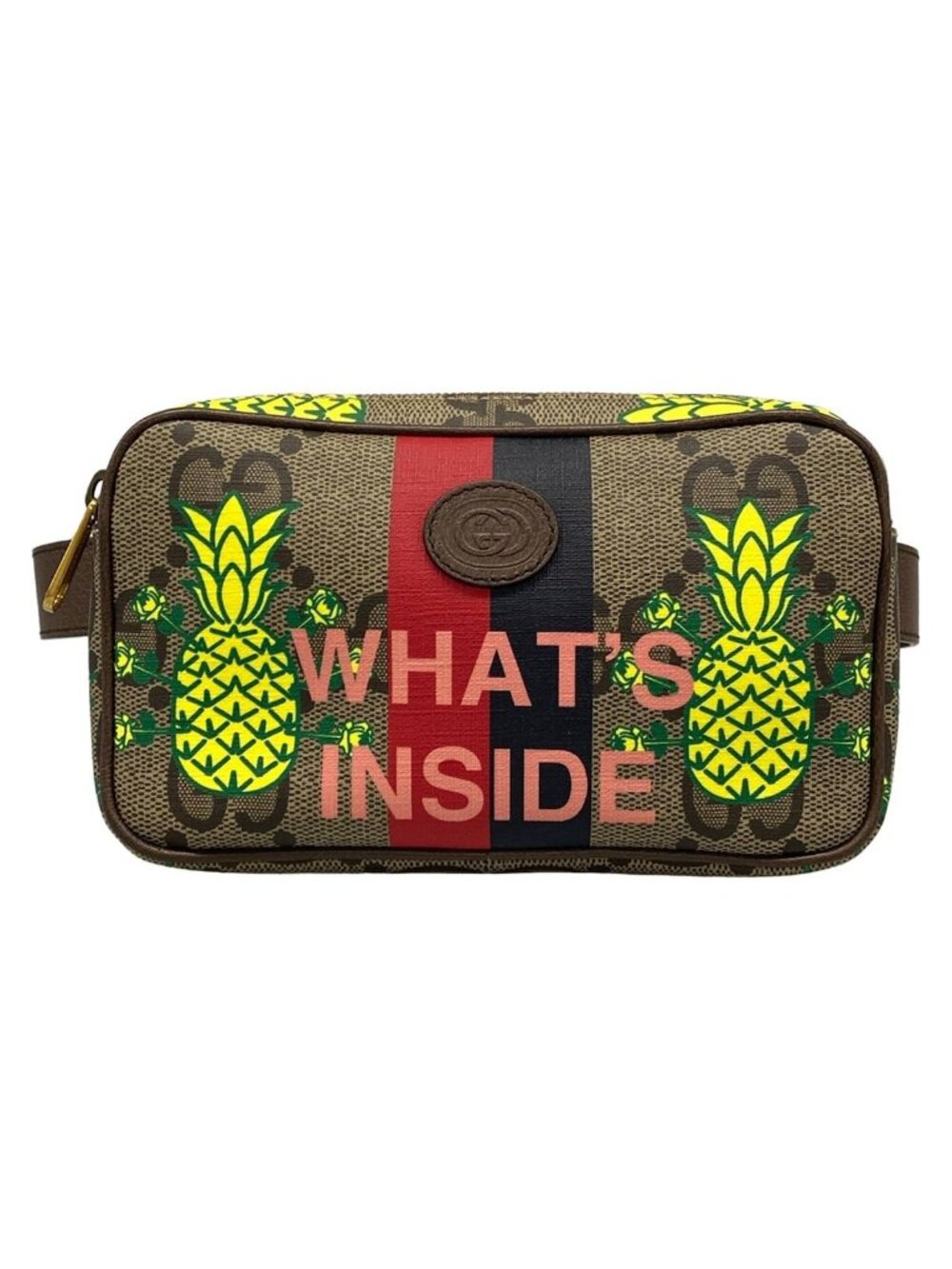 Gucci Waist Pouch GG Plus Supreme Ebony Beige Dark Brown Multi Pineapple Leather